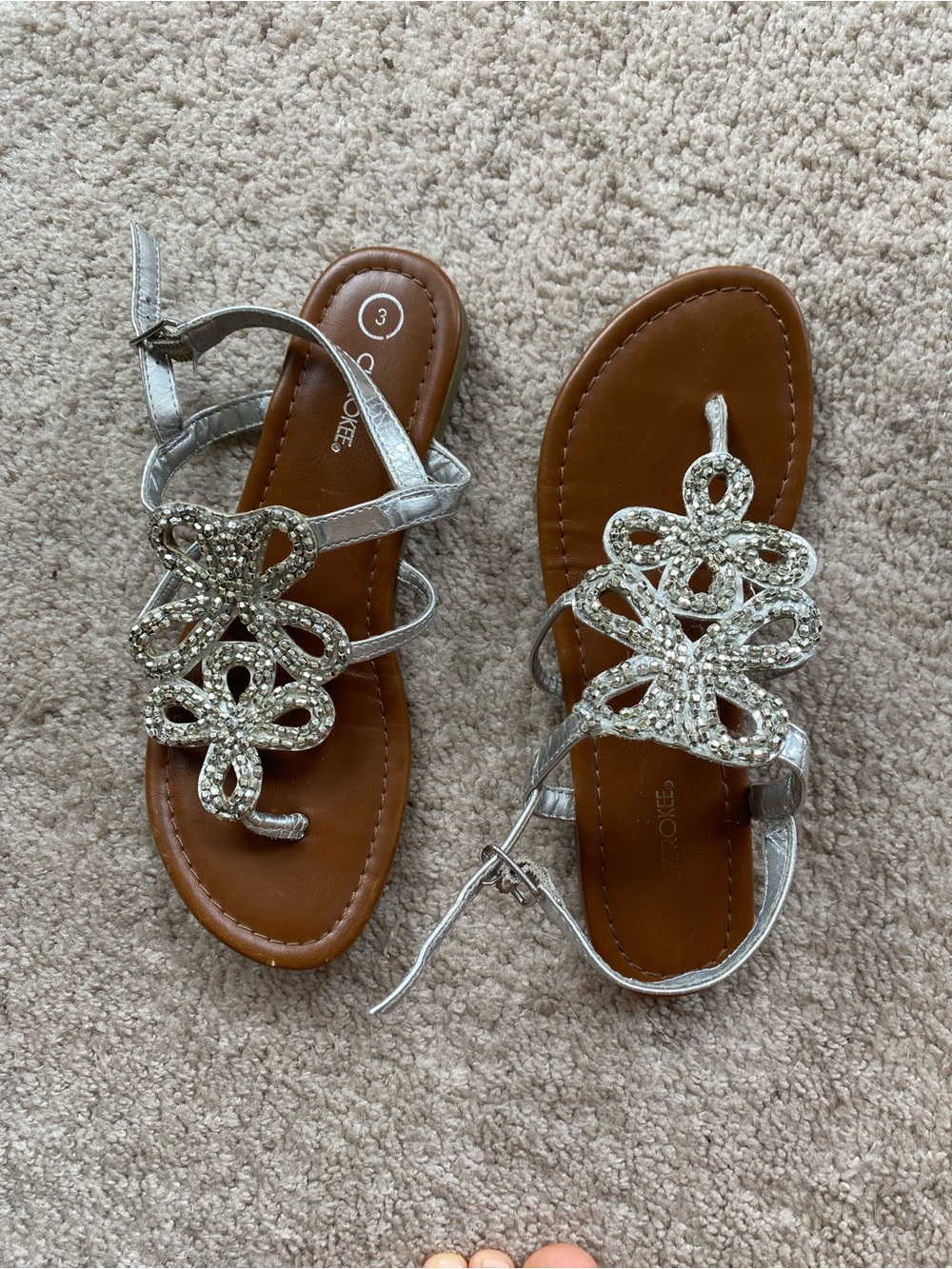 Silver Embellished Girls Sandals - Size 3